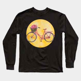 Girly Bicycle with flowers Yellow Pink Long Sleeve T-Shirt